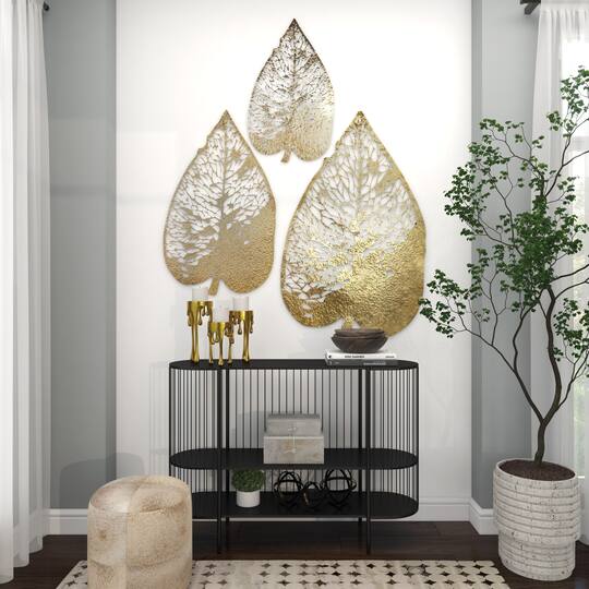 Laser-Cut Gold Metal Leaf Wall Décor Set
